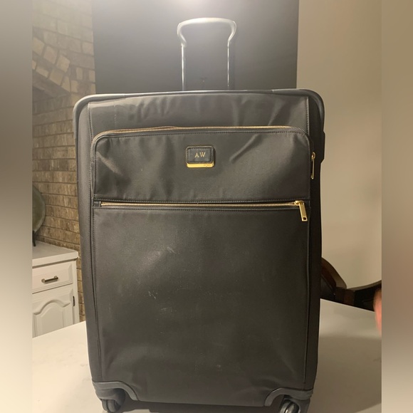 TUMI PreOwned Large Black W/Gold Accents Deluxe Check In Luggage Velour lined - Picture 2 of 16